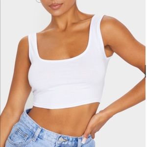 PLT Cropped White Tank Top
